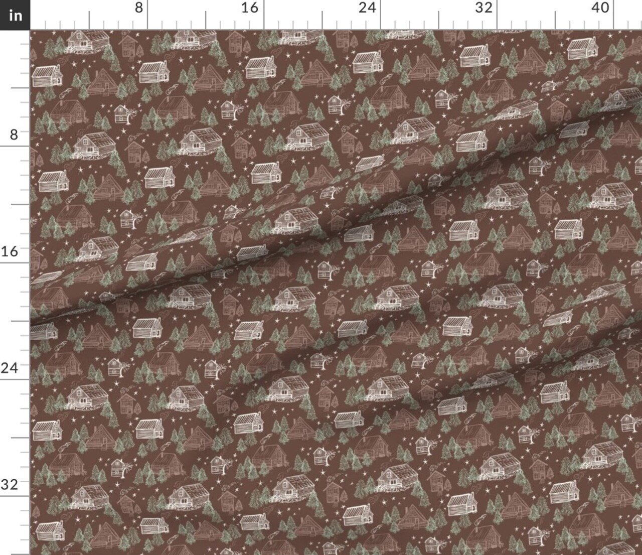 Rustic Woodland Cabin Woods Camping Forest Trees Folk Winter Custom Printed Fabric by Spoonflower Various Fabrics by the Yard or Fat Quarter